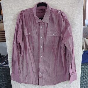 Ecko Unlimited Men's Burgundy Striped Button-Down Shirt, XXL
